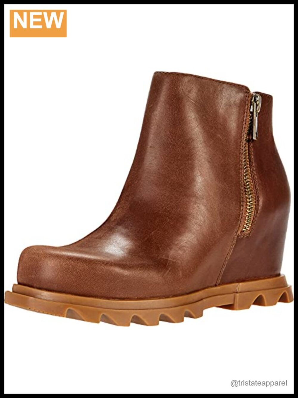 Waterproof Leather Wedge Ankle Boots Side Zip 3" Heel